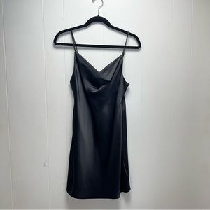 black cowl neck slip dress